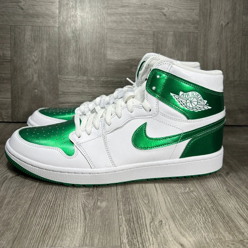 Jordan 1 High G Mens 14 Metallic Green White Golf Shoes NEW DQ0660-130